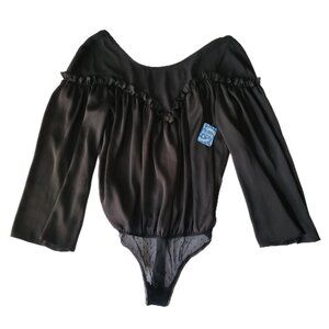 Romantic Ruffled Black Body Suit Intimately Free People New with Tags SZ Small